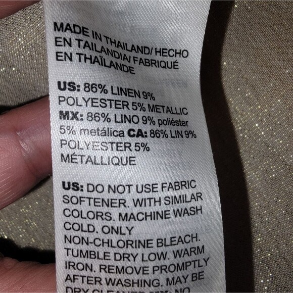 Chico’s Nwot No-Iron Fresh Chic Metalic Gold Linen Blouse 00 (Xs) - Picture 4 of 8